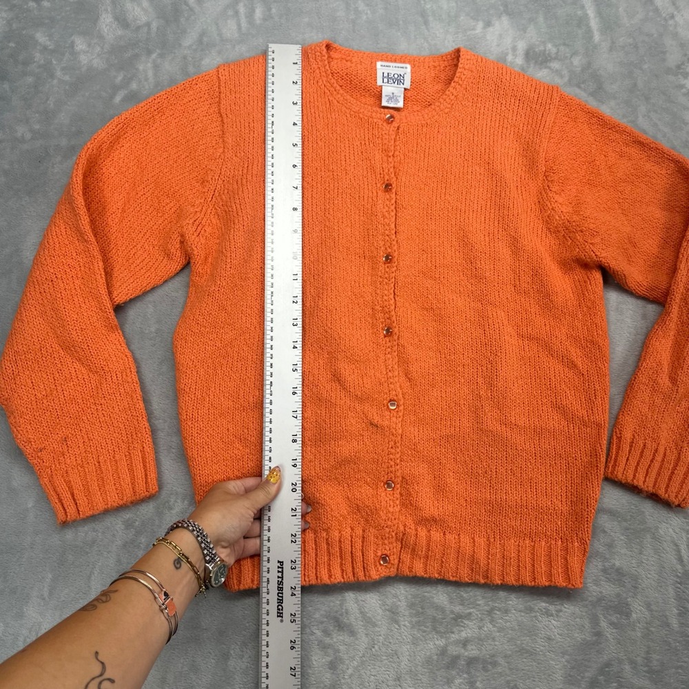 Leon Levin Orange Hand Loomed Button Front Cardigan Sweater Women Small Classic - Picture 4 of 7